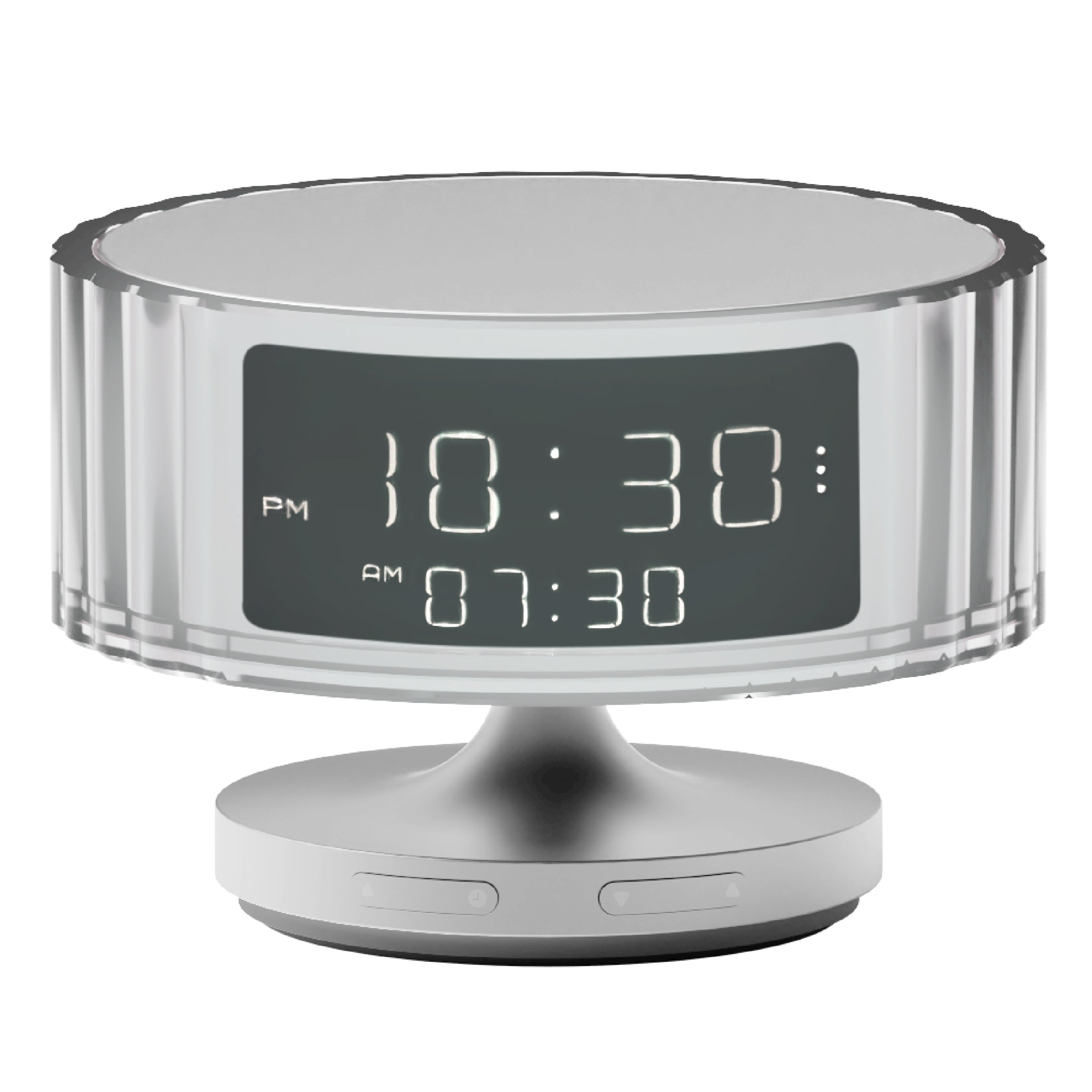 Hari LED Alarm Clock  Silver White - Waves